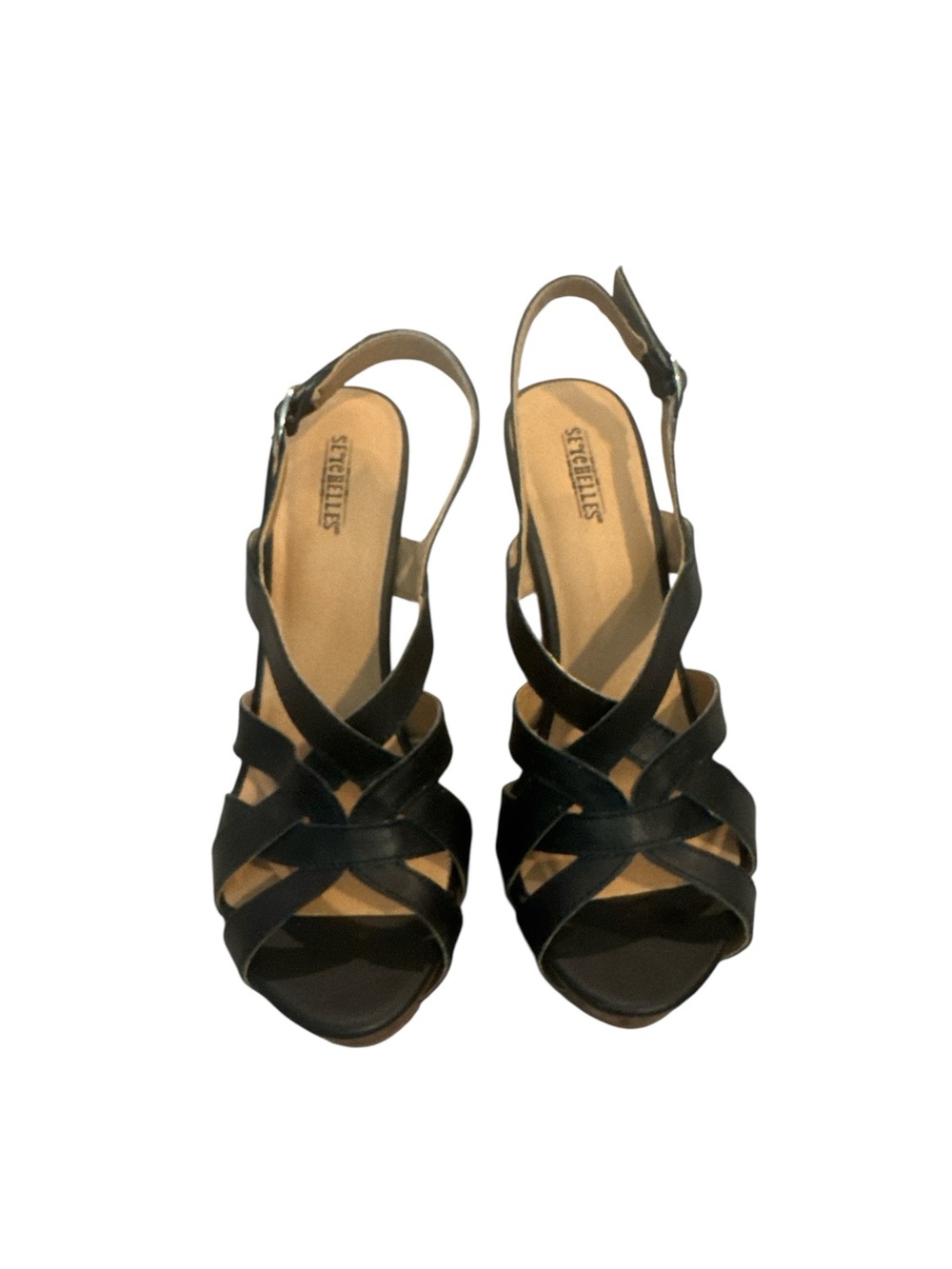 Seychelles Women’s 8.5 Black Leather Wedge Sandals